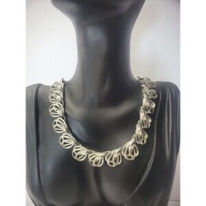 Vintage Coro Necklace Silver Tone Choker Swirls Jewelry Costume